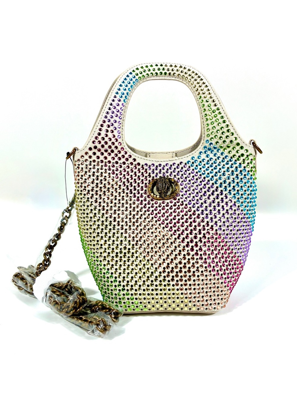 Kurt Geiger London Small Chelsea Crystal Leather Hobo Bag Bone Rainbow NWT
